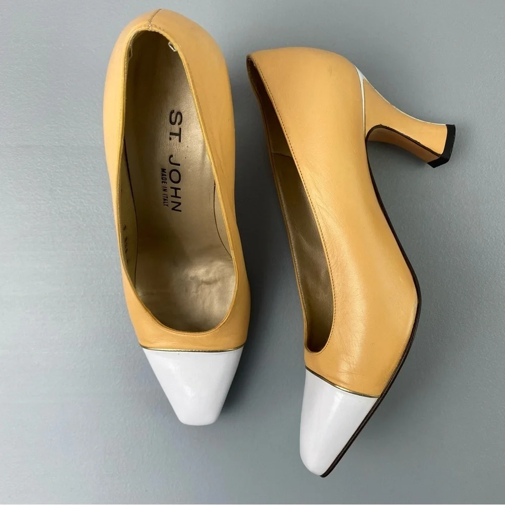 St. John Women's 2 Tone Tan and White Cap Pointed Toe Heels Women's size 6